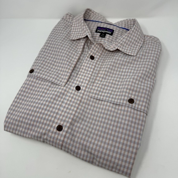 Patagonia Other - Patagonia Shirt XXLarge Blue Peach Gingham Organic Cotton Long Sleeve Button Up